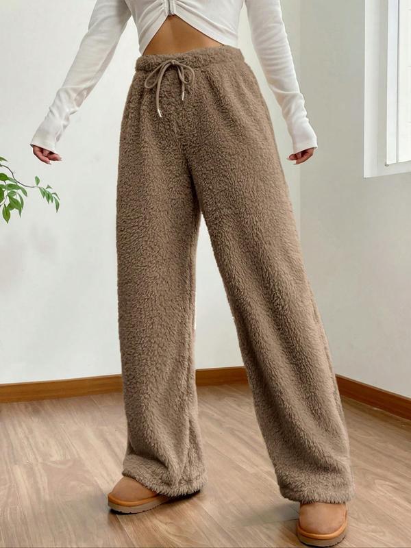 Women's Solid Color Wide Leg Pants, Fashion Casual Comfy Trousers for Daily Outdoor Wear, Ladies Bottoms for Fall & Winter
